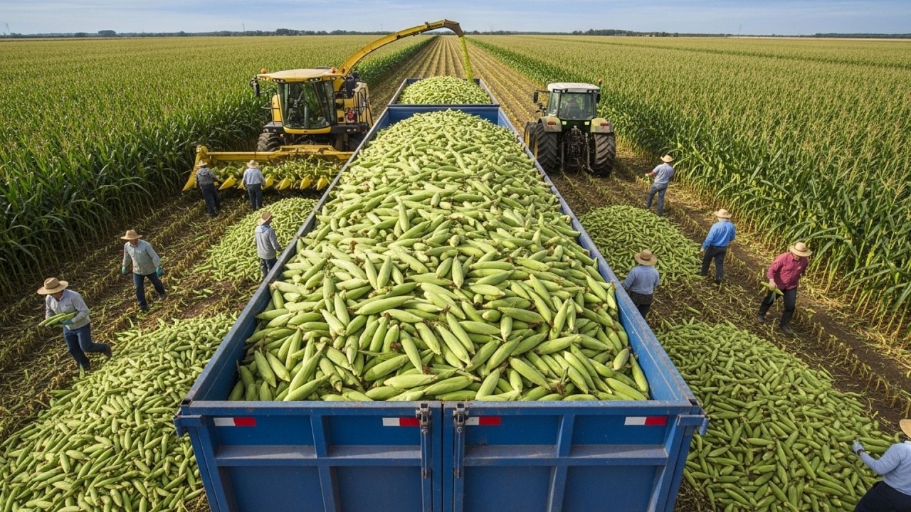 Inside US Sweet Corn Farming Massive Harvest and Processing | Agricultural Secrets