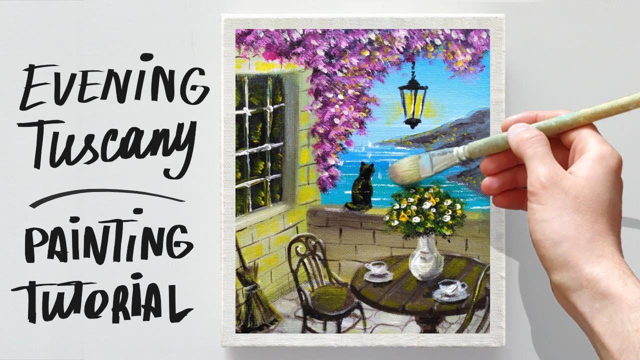 Painting tutorial Tuscany, Acrylic painting, Step by step