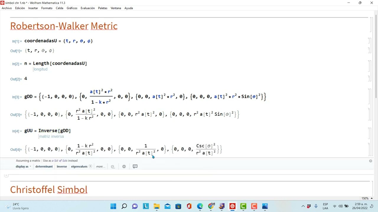 Christoffel Symbol in Mathematica: Simbolos de Christoffel in Mathematica