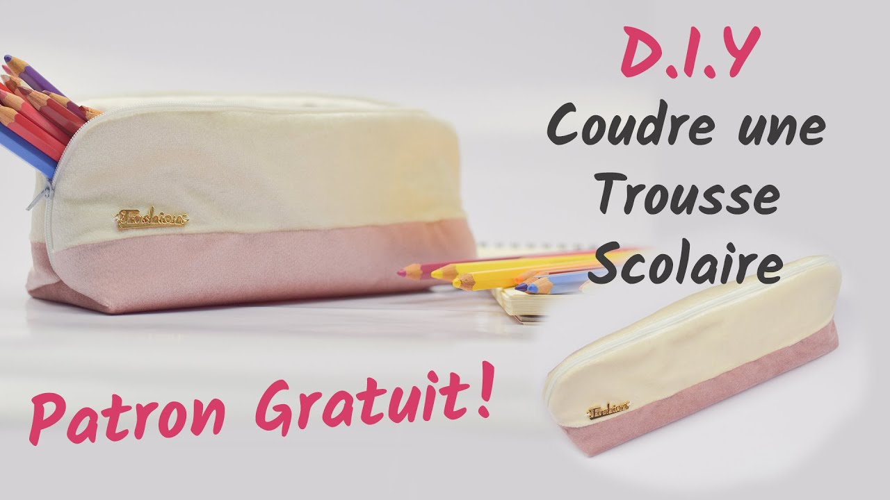 Comment coudre une trousse scolaire bicolore en velours - Patron Gratuit - Couture Facile Mimi