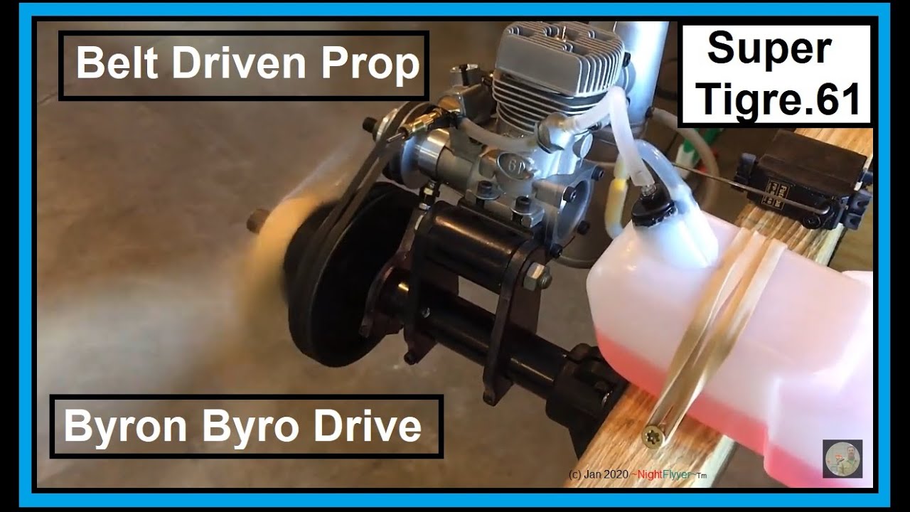 20 inch Prop is Belt driven with Byron Byro Drive & Supertigre G61. Part 1 of NIB Byron Pitts Build.