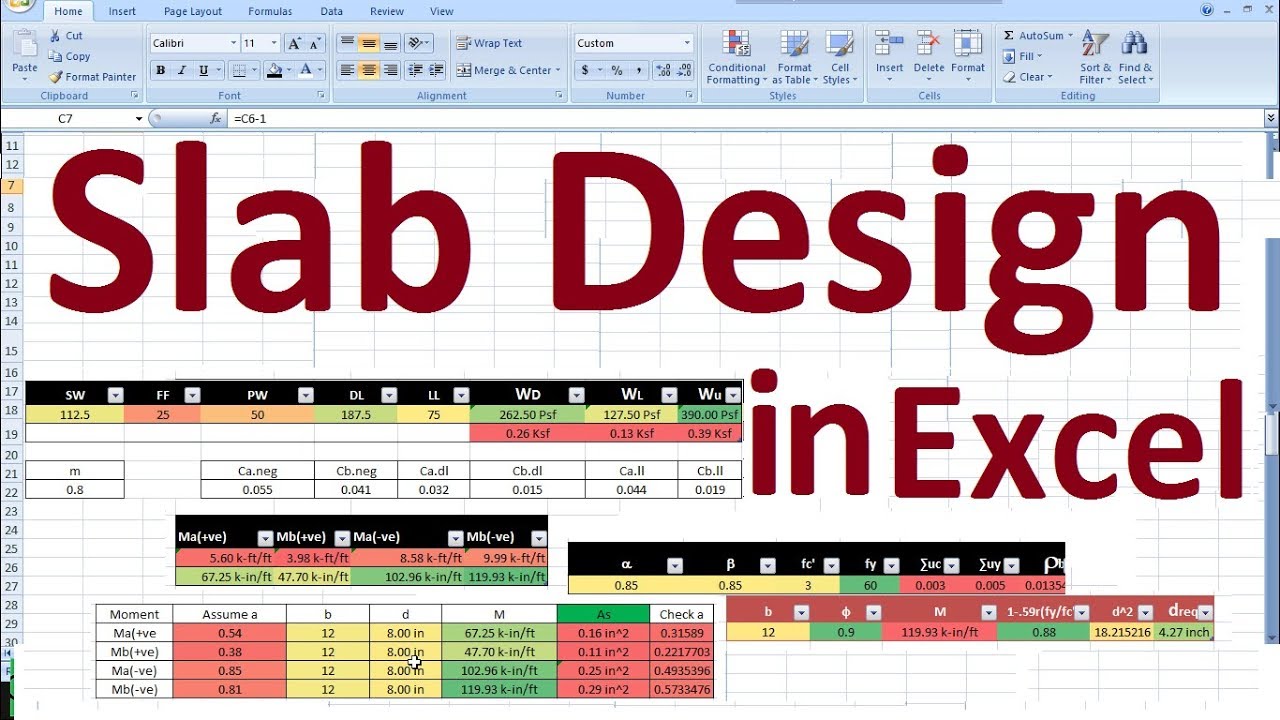 Two way Slab Design calculations in Excel #MahbubAli