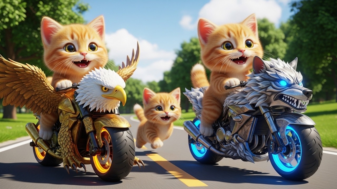 Kittens Ride Wolf & Eagle Motorbikes 🚓 on a Revenge Mission to Save Mama Cat from a Bully 💥🐱