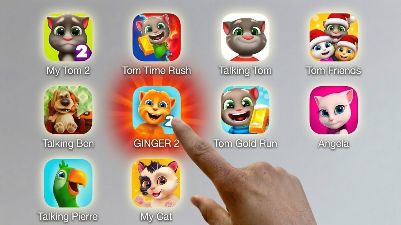 Talking Tom, My Tom 2, Tom Time Rush, Tom Friends, Talking Ben, Finger 2, Tom Gold Run,