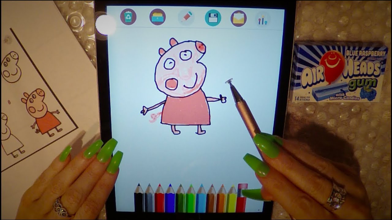 ASMR Gum Chewing Draw with Me on Ipad | Peppa Pig & Luffy | Writing Viewers Names | Close Whisper