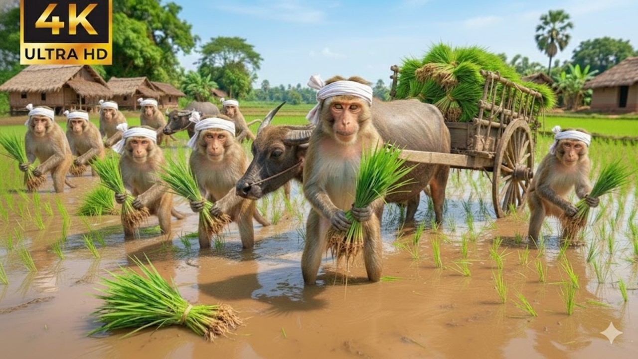 बंदर बने किसान की धान की खेती  Monkeys Turned Farmers The Rice Farming Journey#012