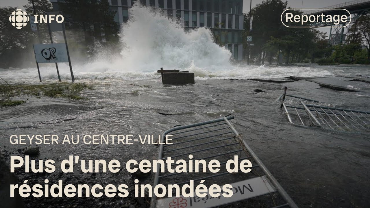 Une fuite d'eau aux allures de geyser inonde le centre-ville de Montréal