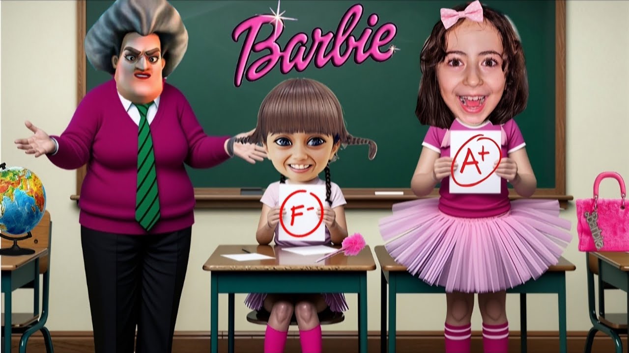 BARBİE ESMA VE PELİNSU SINAV OLDU DELİ ÖĞRETMEN SCARY TEACHER SLİME OYNARKEN YAKALADI CEZA VERDİ