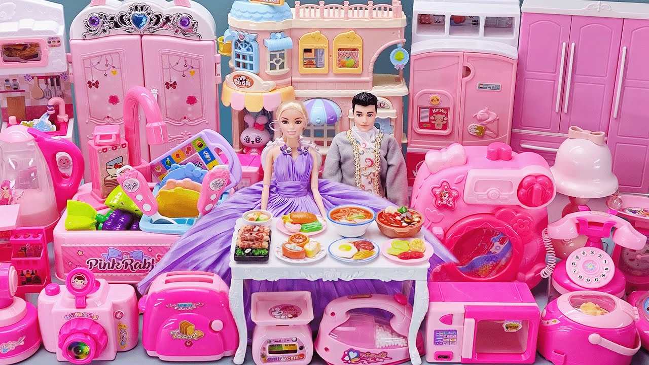 Satisfying with Unboxing Barbie House Doll, Washing Machine, Wardrobe, 어린이 주방 놀이 Toys Review ASMR
