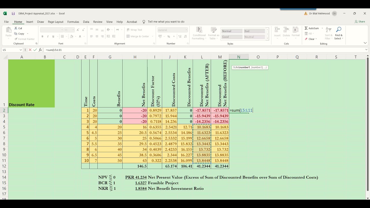 Benefit-Cost Ratio (BCR) and Net-Benefit Investment Ratio (NKR) using MS Excel