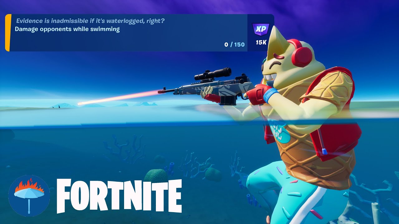 Damage Oppponents while Swimming - Easy Trick! [Fortnite No Sweat Summer Quests Locations]