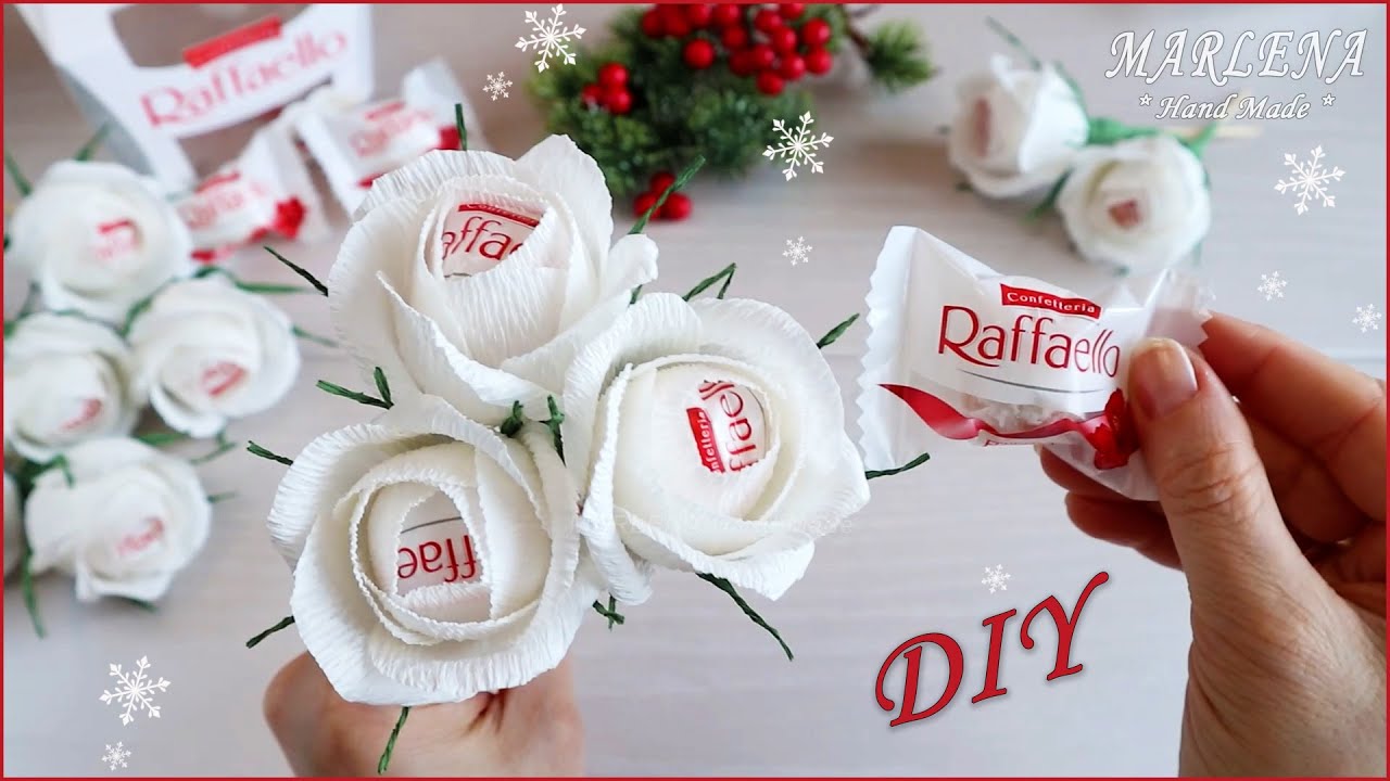 🌹 Розы, сделанные из конфет «Рафаэлло» 💝 Букет роз в подарок, сделанный своими руками