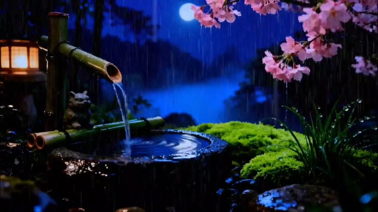Gentle Rain and Peaceful Piano in a Zen Garden | Quiet Sleep Ambience
