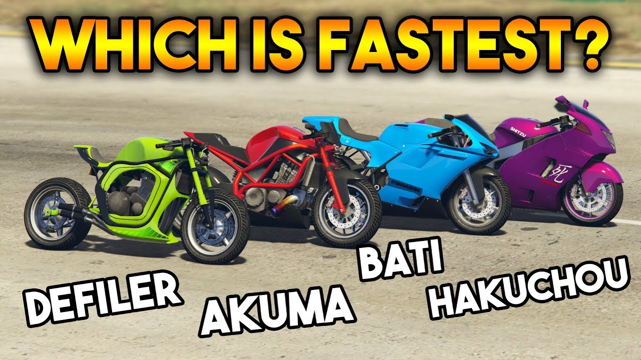 GTA 5 ONLINE : AKUMA VS HAKUCHOU VS BATI 801 VS DEFILER (WHICH IS FASTEST BIKE ?)