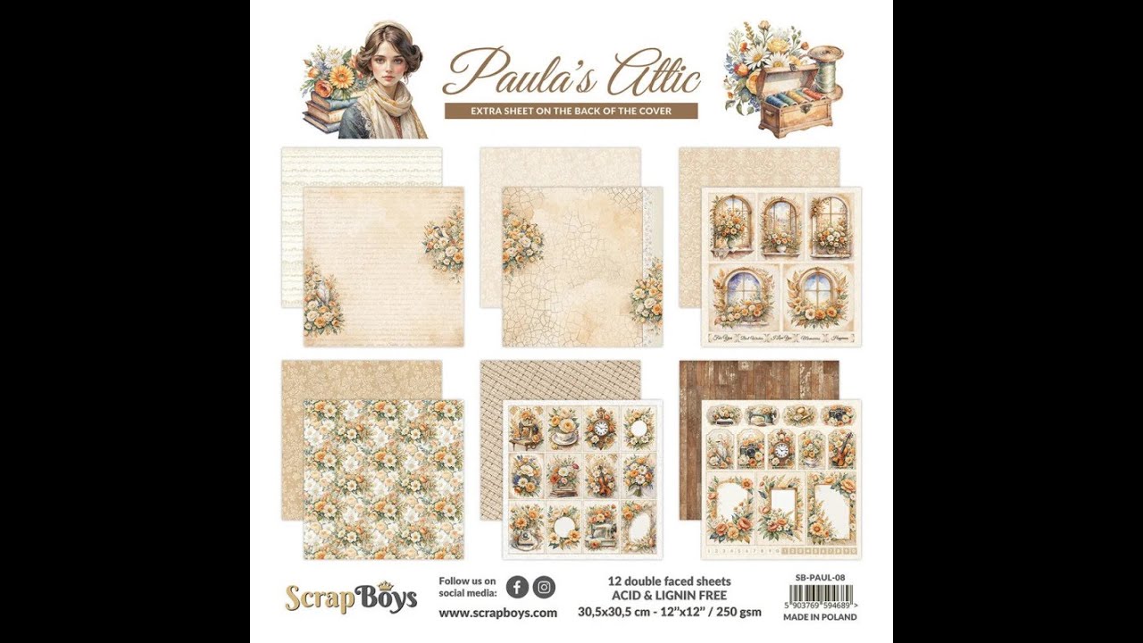 ScrapBoys - Papirblok 30x30 - Paula's Attic - SB-PAUL-08
