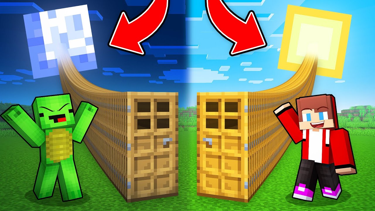 JJ and Mikey: SUN vs MOON Longest Door Battle in Minecraft - Maizen