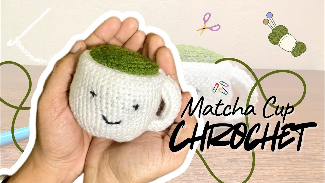 Cute Matcha Mug Crochet with pattern | Easy Pattern + Cute Design 💚☕