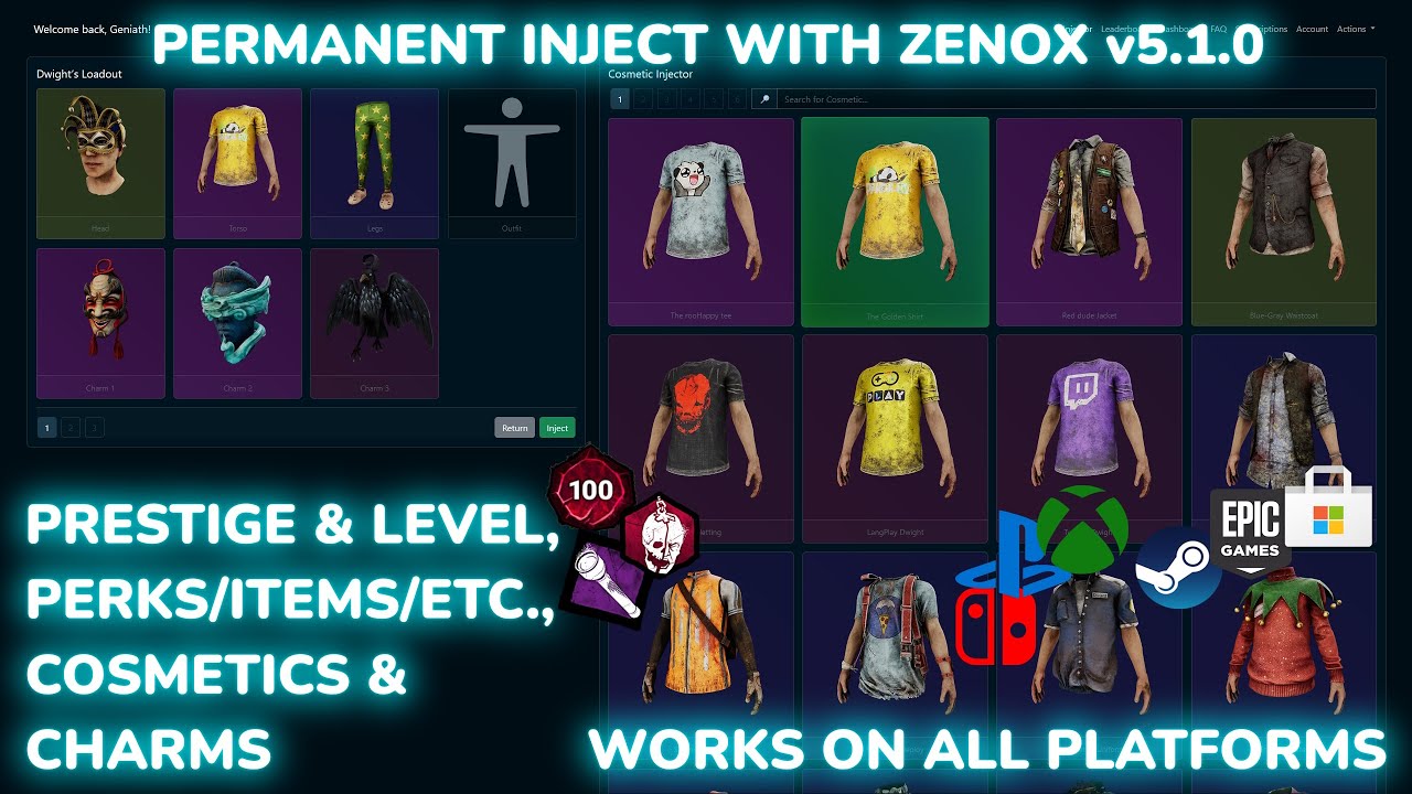 Easily inject permanent prestige, level, cosmetics and more in DBD - ALL PLATFORMS - Zenox v5.1.0