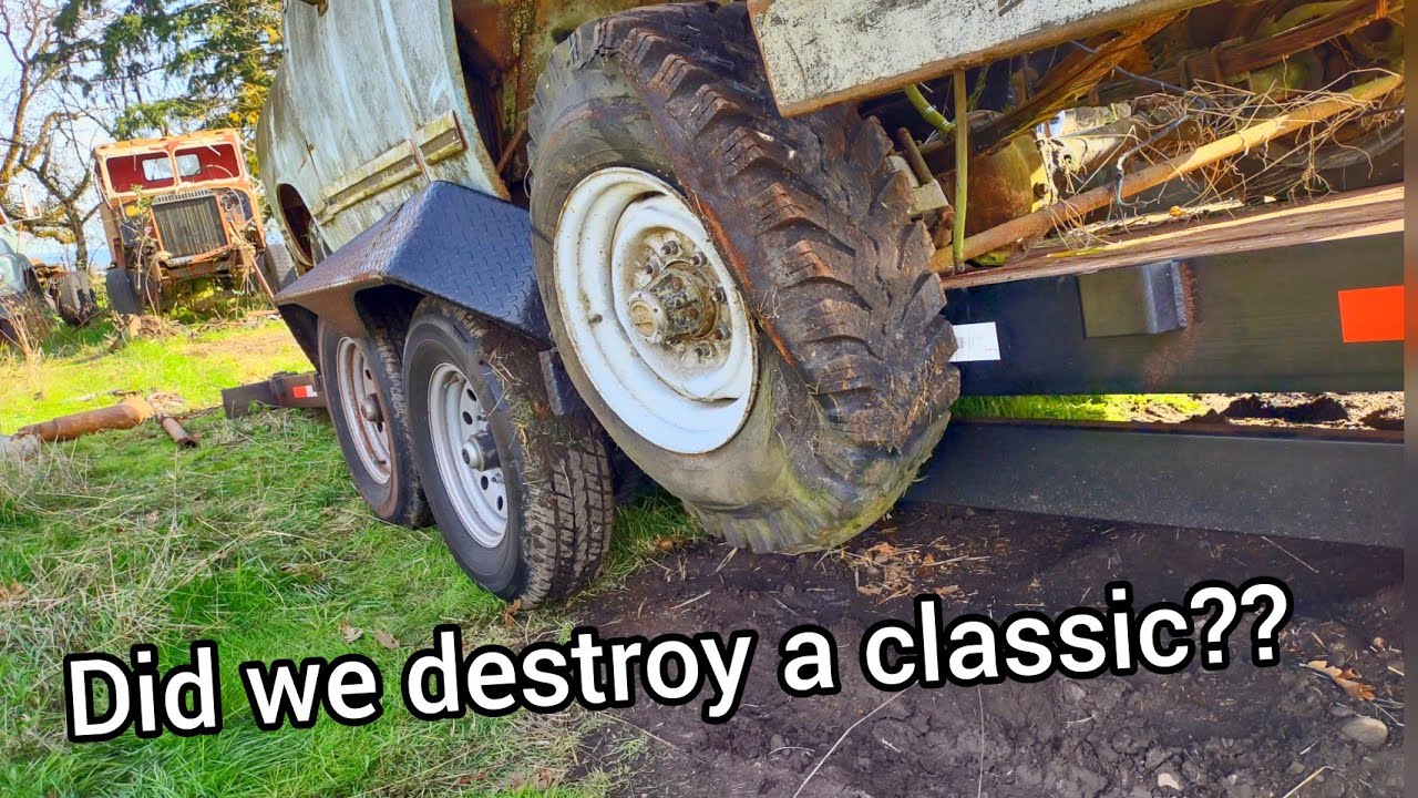 Classic truck falls off trailer!  Round two at the 150 year old ranch goes wrong