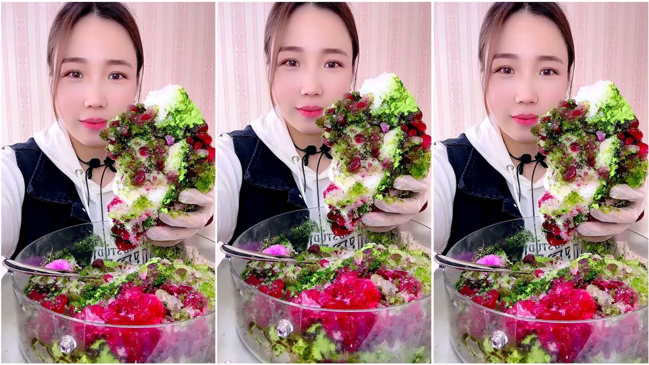 ASMR ICE EATING with MATCHA