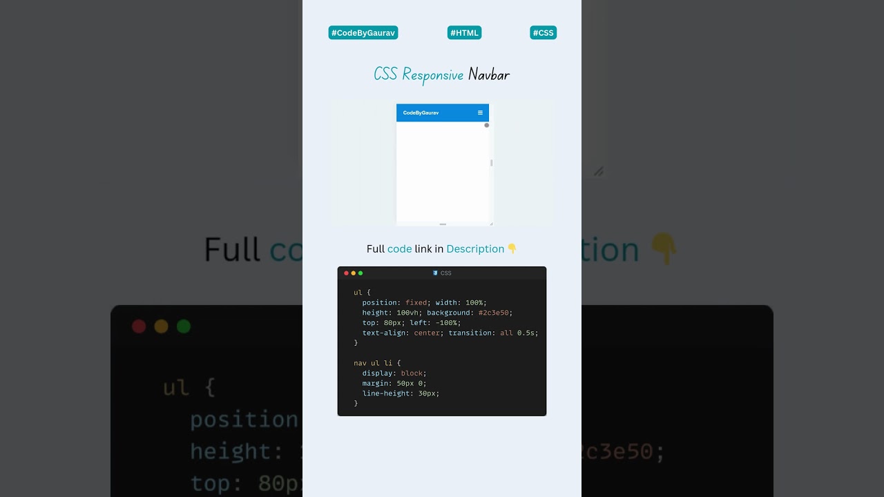 🌐 Fully Responsive Navbar Using HTML & CSS &ndash; Must Try! #webdevelopment #coding #navbar #css #shorts