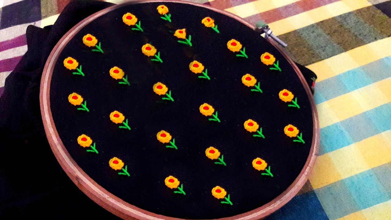 Hand Embroidery: rose Stitch all over design for dress.