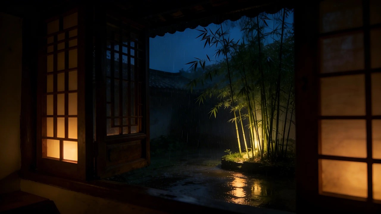 Soft Night Rain Through Bamboo | Deep Sleep (8 Hours)
