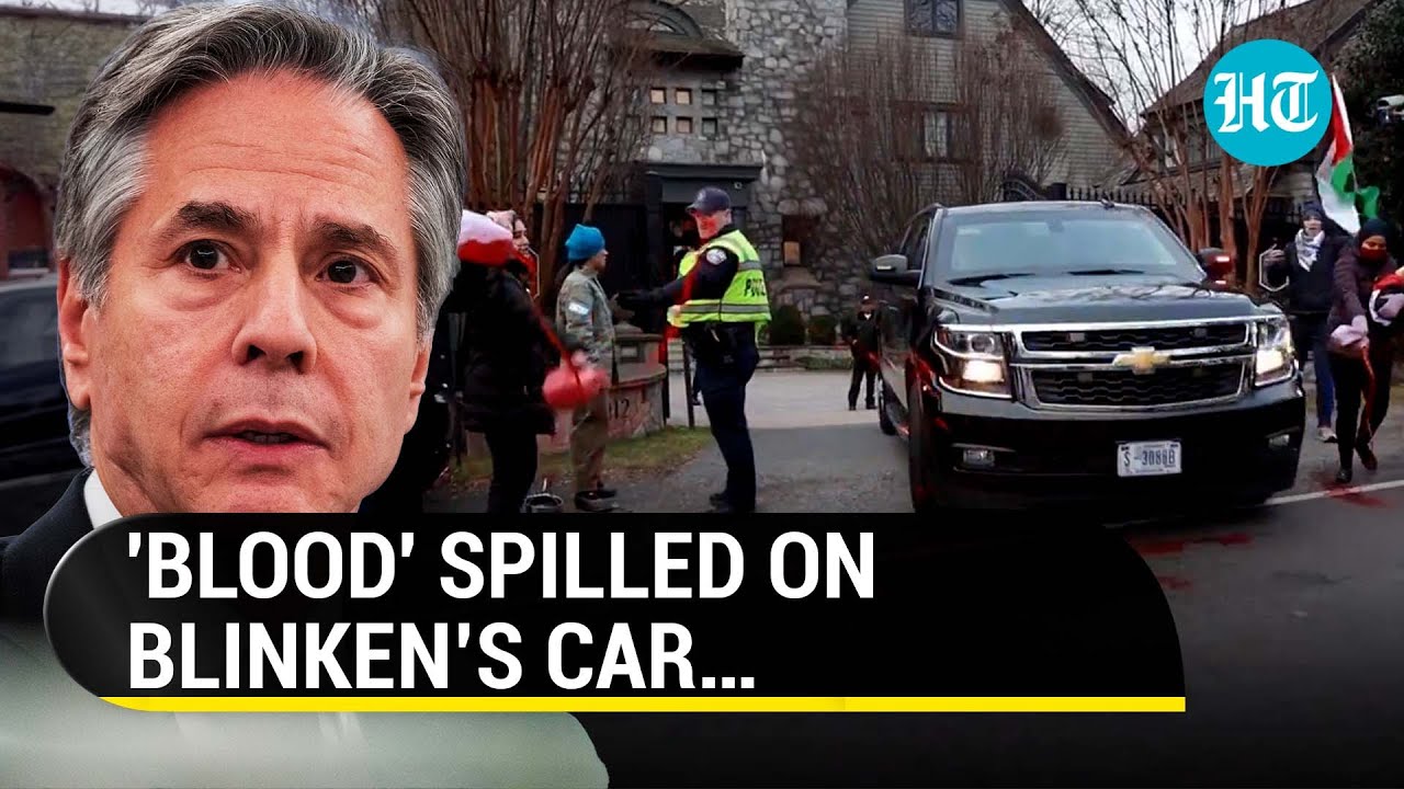 ‘Bloody Blinken’ Slogans Echo Outside Biden Official’s Residence; 'Blood' Spilled On Car | Watch