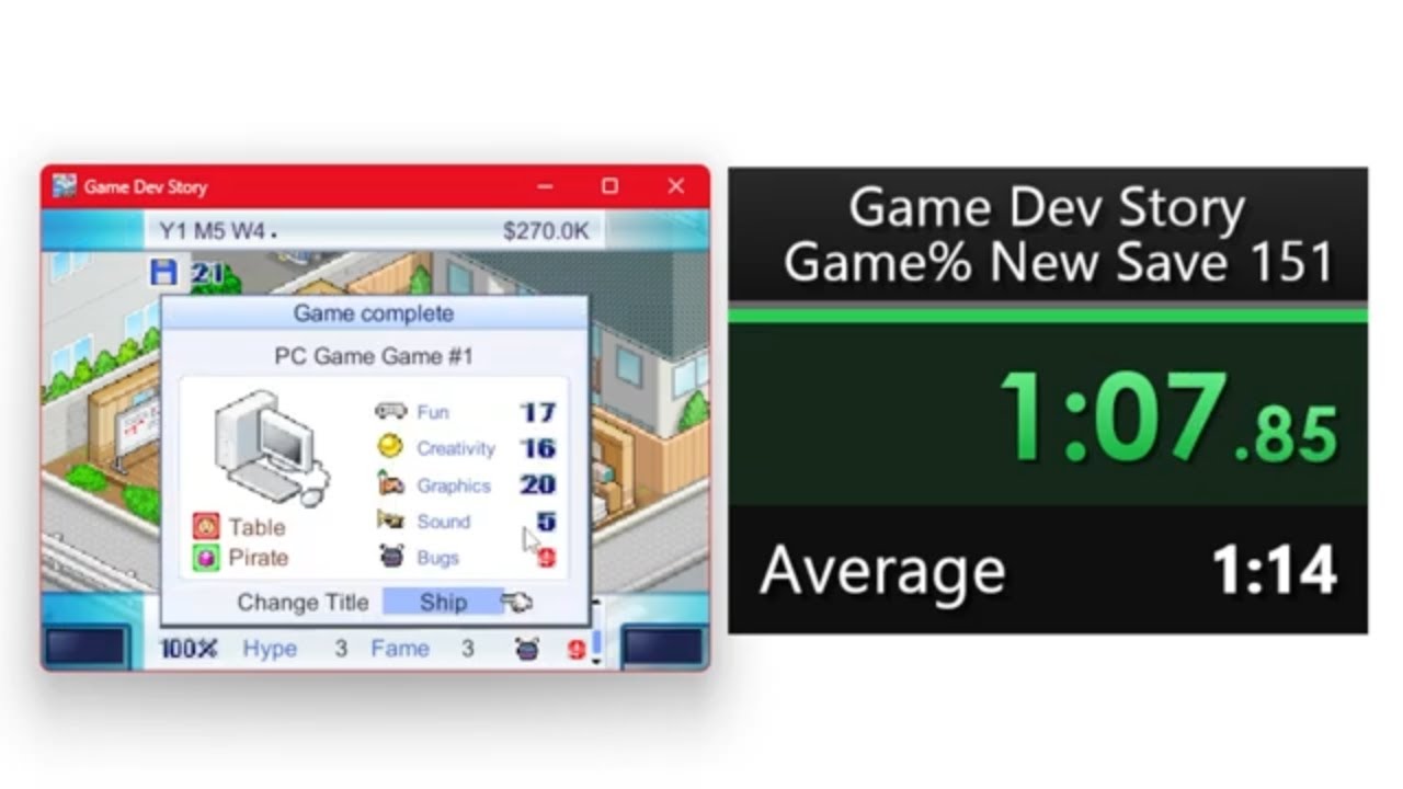 Game Dev Story - Speedrun Game% New Game - 1:07.85 (retimed) World Record