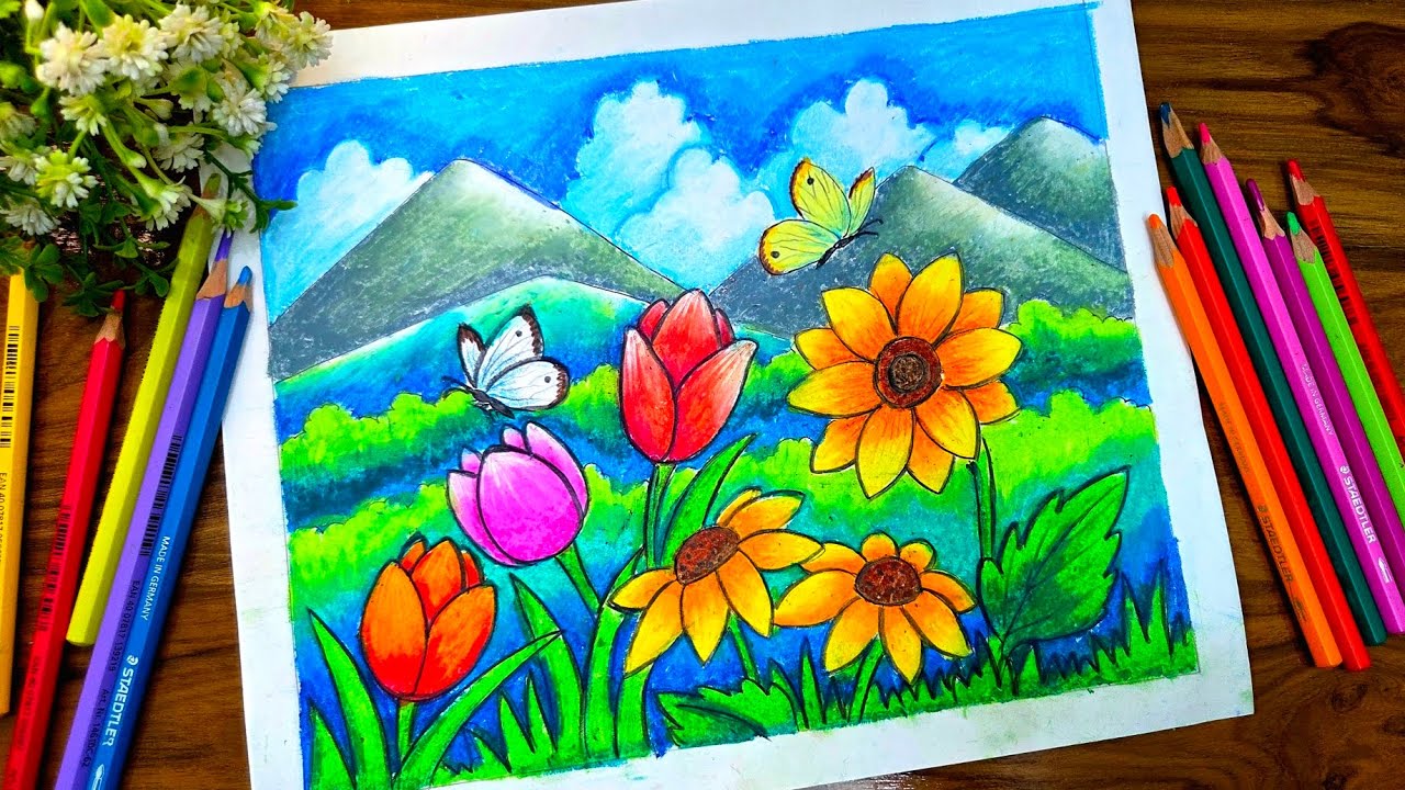 How To Learn Flower Garden Drawing Step By Step For Beginners/ 