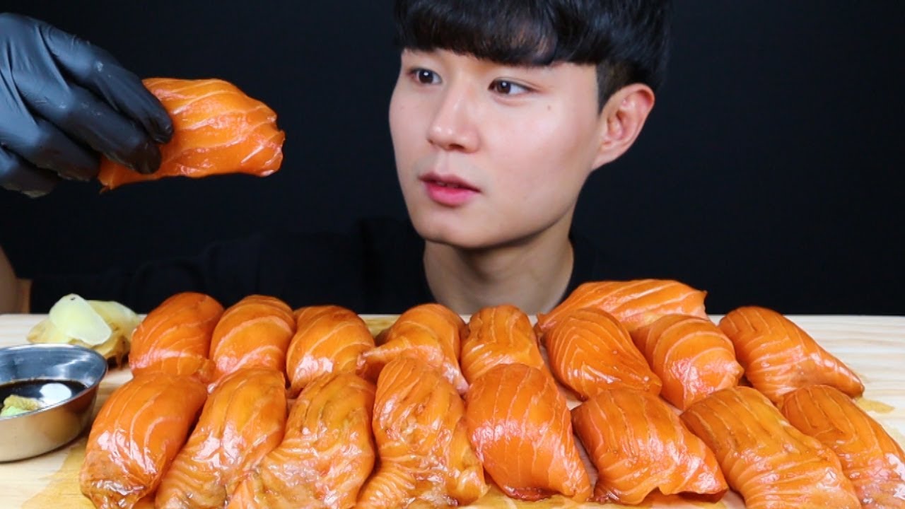 삼미식당 대왕연어초밥 먹방 대만 연어초밥이예요!! 리얼사운드 great king salmon sushi real sound social eating asmr mukbang