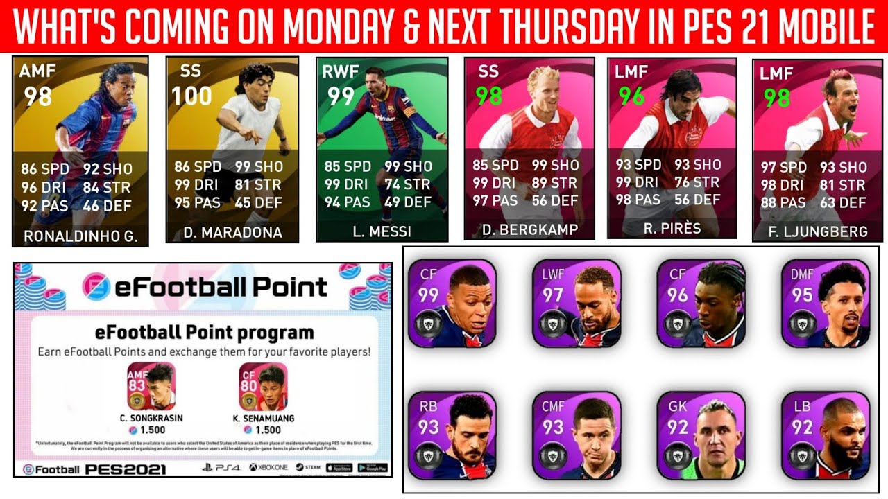 What's coming on Monday 15' and next Thursday in Pes 21 mobile | New iconic players | free coins |