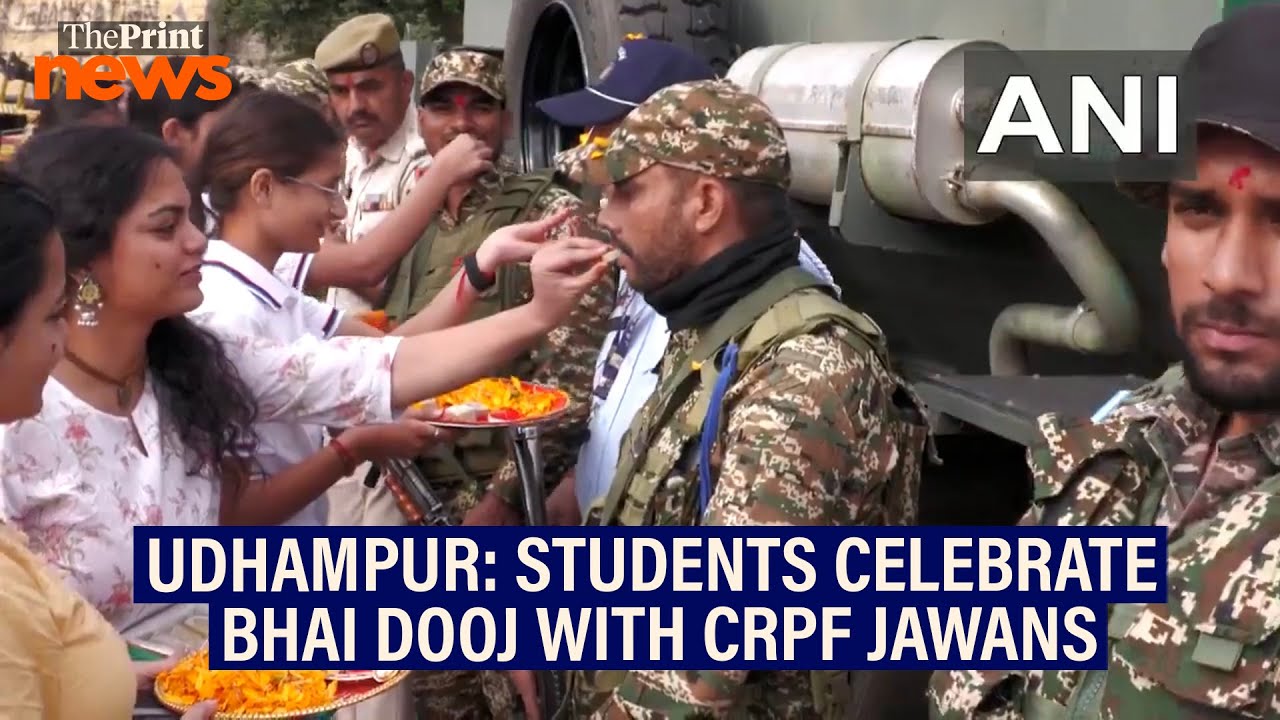 Students celebrate Bhai Dooj with CRPF jawans in Udhampur, Jammu & Kashmir