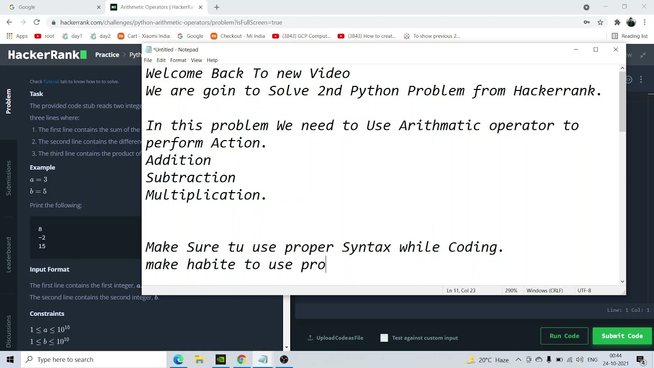 HackerRank Solution Arithmetic Operators @hackerRank @Python