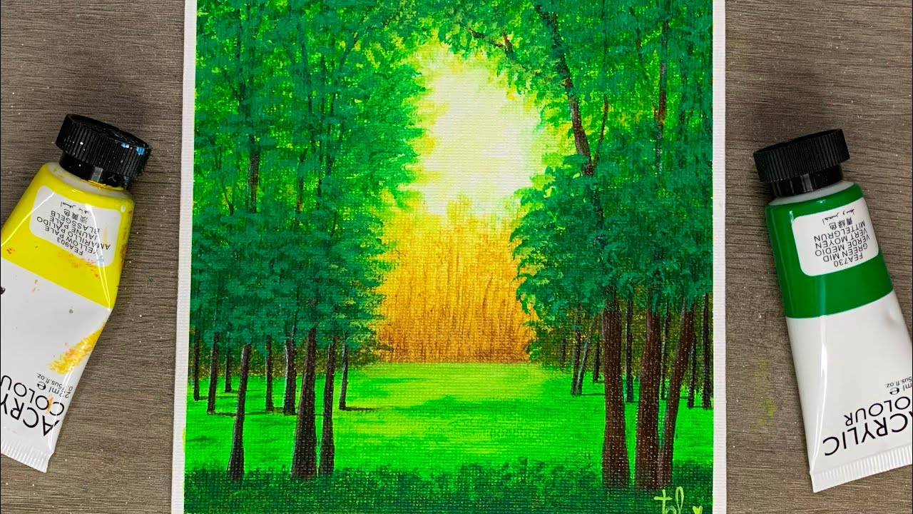Beautiful Forest Painting Step by Step / Acrylic Painting for Beginners