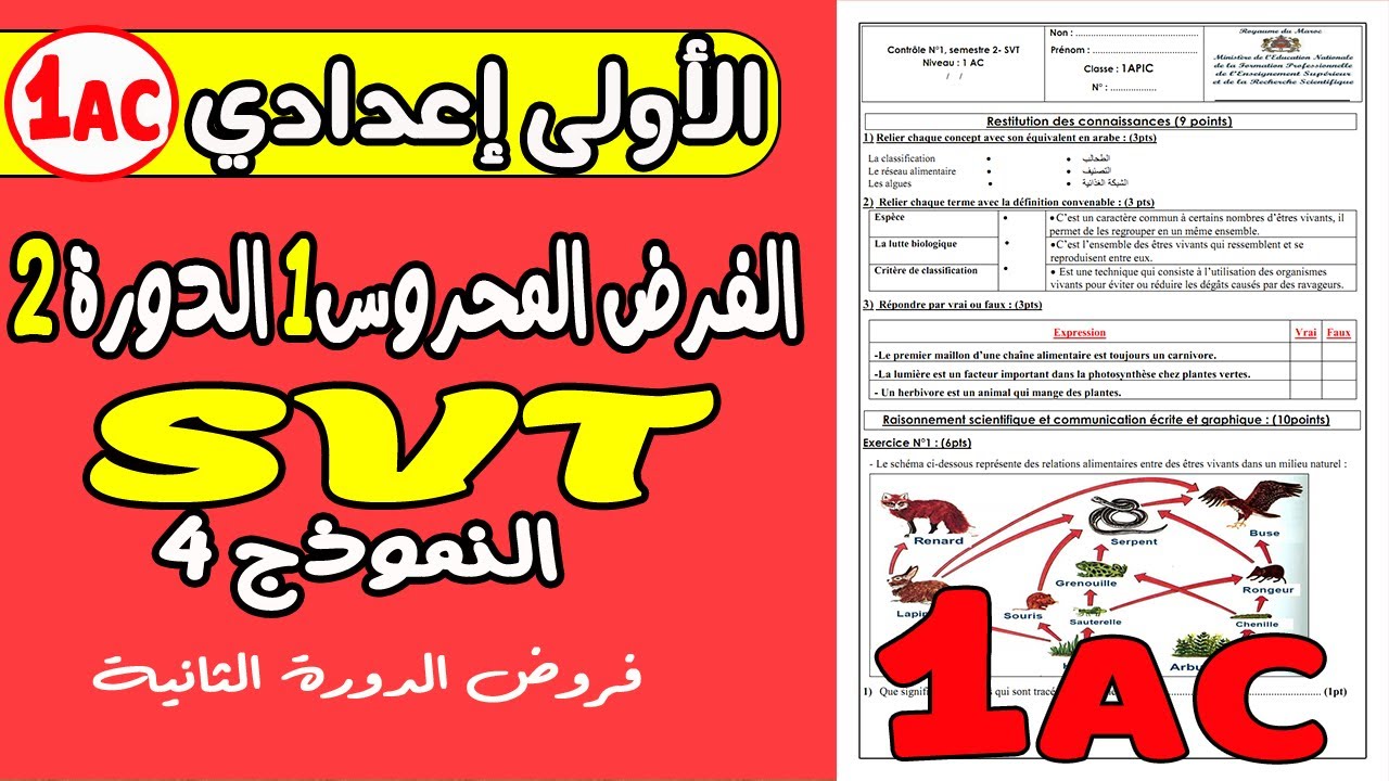 فروض الأولى إعدادي الدورة الثانية | الفرض المحروس الأول مادةعلوم الحياة و الأرض الأولى إعدادي نموذج4