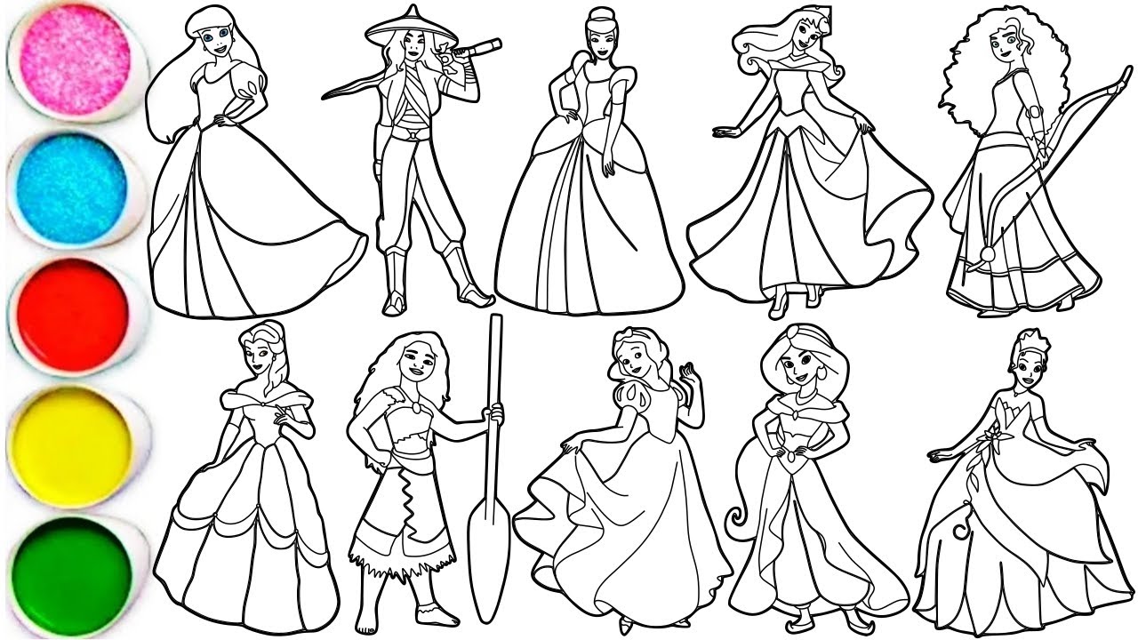 Draw Ten Princesses Disney in Minutes - Ariel, Raya, Cinderella, Aurora, Merida, Belle & others