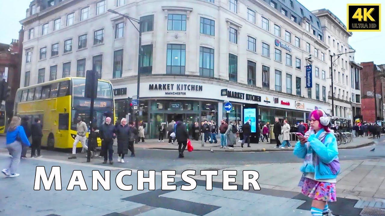 🇬🇧 Walking from Salford Central via Deansgate, Market St, Piccadilly Gardens to Northern Quarter