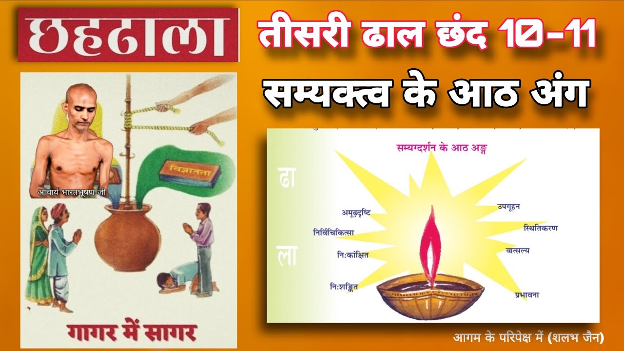 33. छहढाला तीसरी ढाल छंद 10-11 । सम्यक्त्व के आठ अंग ।  ChhahDhala । @aagamkeparipekshme