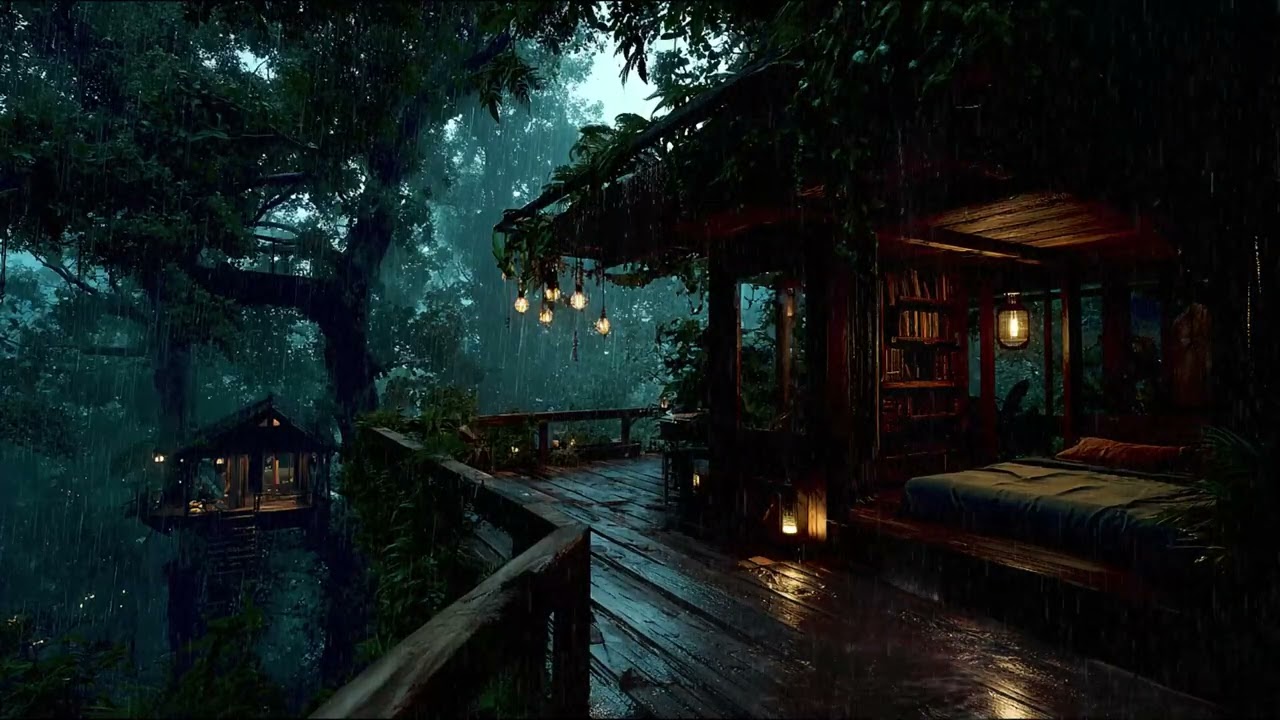 Stress Relief Sleep Meditation | Midnight Rain Falling Around a Secret Woodland Cabin