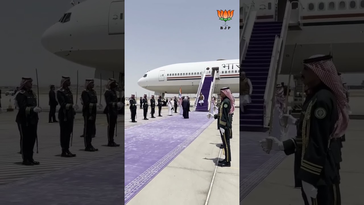 PM Shri @narendramodi is honoured with a 21-gun salute upon his arrival in Jeddah, Saudi Arabia.