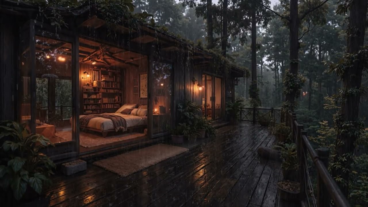 Rain Falling Softly Through the Trees at a Hidden Cabin 🌲🌧️ | Sleep Better Tonight