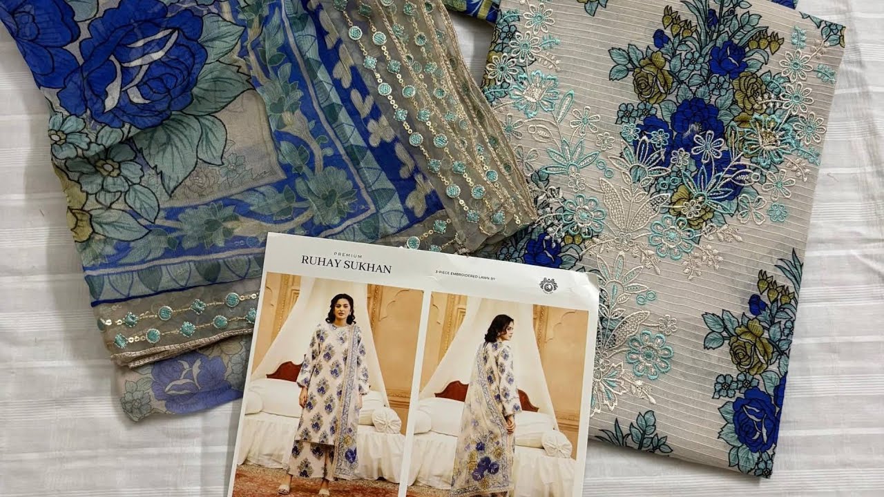 EID🎊RUHAY SUKHAN💜CHIFFON 💟EMBROIDERY👑DUPATTAZ WITH EMBROIDERED SHIRTS & ALL OVER PRINTED TROUSERS