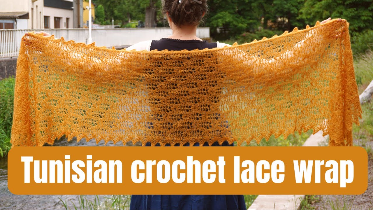 Free Tunisian crochet lace shawl pattern - Wheat fields wrap