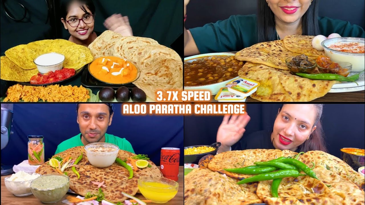 ASMR: Eating Aloo Paratha Eating Challenge 😍😋Gobi paratha lacha paratha butter paneer Mukbang🤤