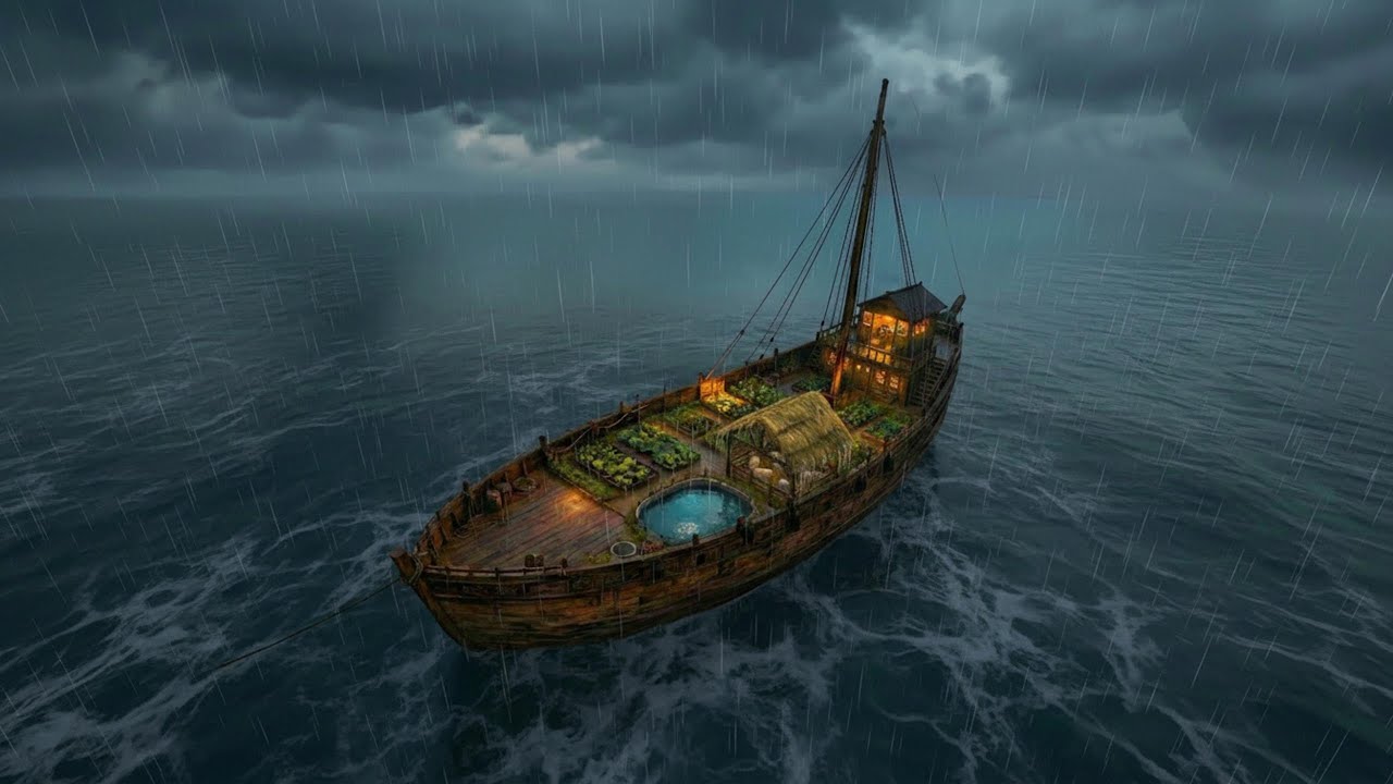 Cozy & Quiet Rainy Sea Life with Family on a Floating Ship I Ghibli Silent Days