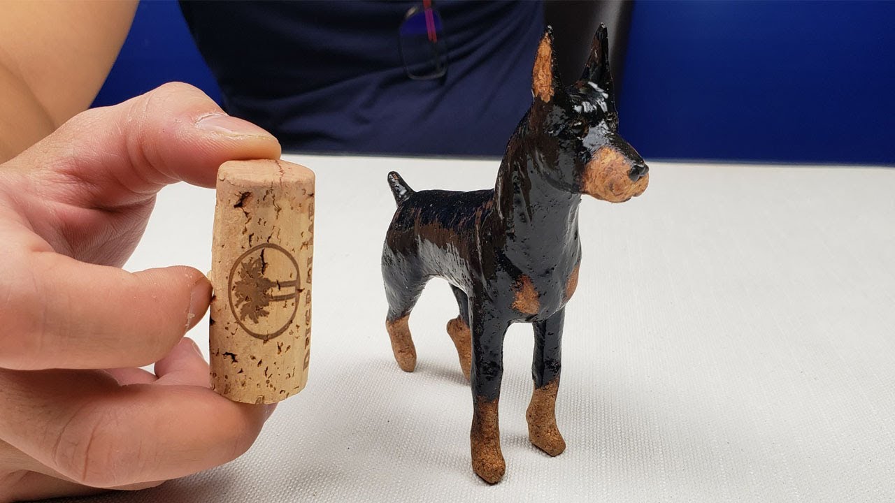 wine cork crafts - sculpting a dog (Doberman Pinscher) | Ben Handmade