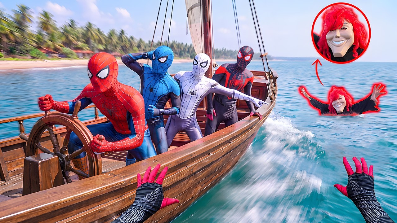 6 Spider-Man Try to Escape the Smiling Woman During a Mysterious Sea Adventure | Action POV