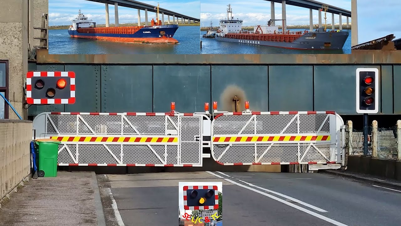Two cargo ships in one raise at the Kingsferry Lift Bridge, Kent