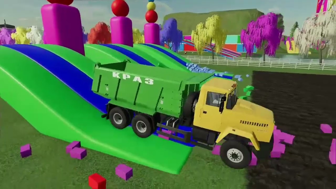 TRANSPORTING EXCAVATOR, MIXER TRUCK, BULLDOZER, POLICE CARS TO GARAGE WITH MAN TRUCK - F22